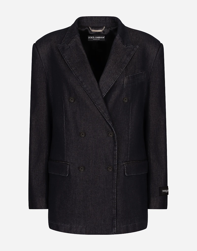 Double-breasted silk and cotton denim Taormina-fit jacket