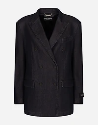 Double-breasted silk and cotton denim Taormina-fit jacket