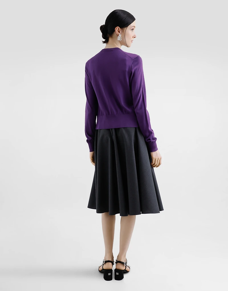 Silk round-neck cardigan