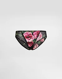 Rose-print satin and tulle panties