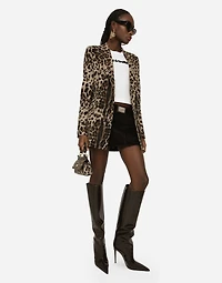 Double-breasted wool Turlington jacket with jacquard leopard design