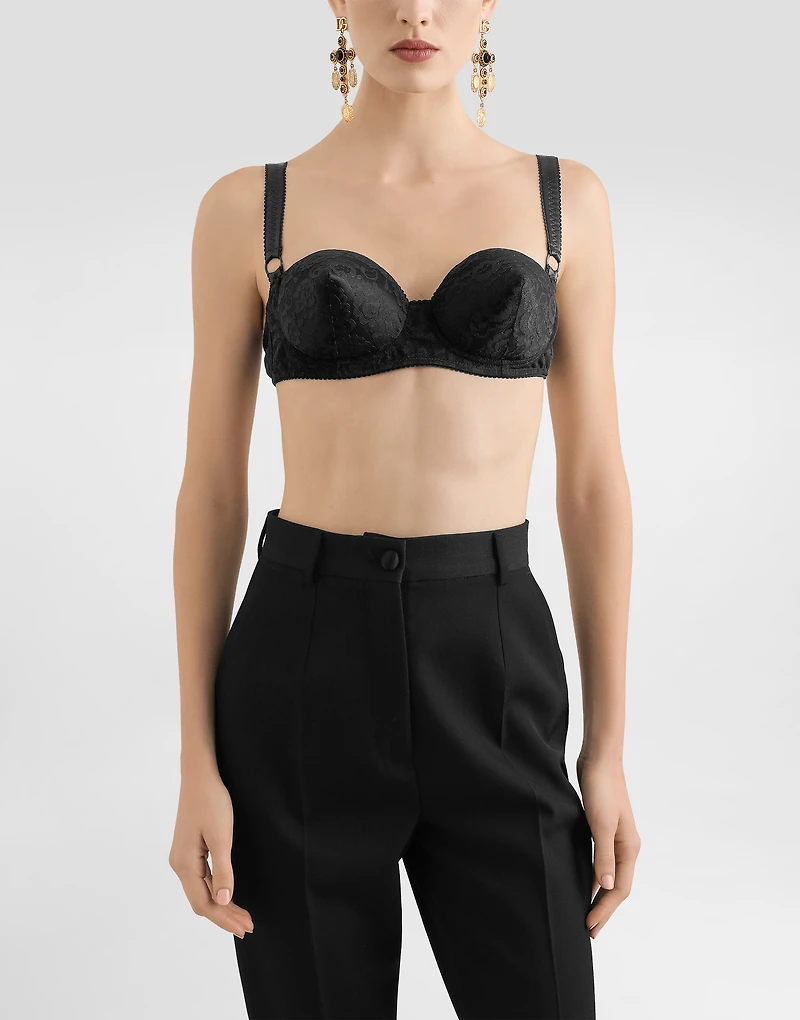 Lace balconette bra with conical cups