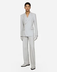 Stretch wool twill pants with straight leg