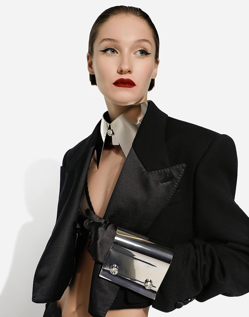 Short double wool tuxedo jacket