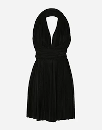 Short pleated lurex mesh dress