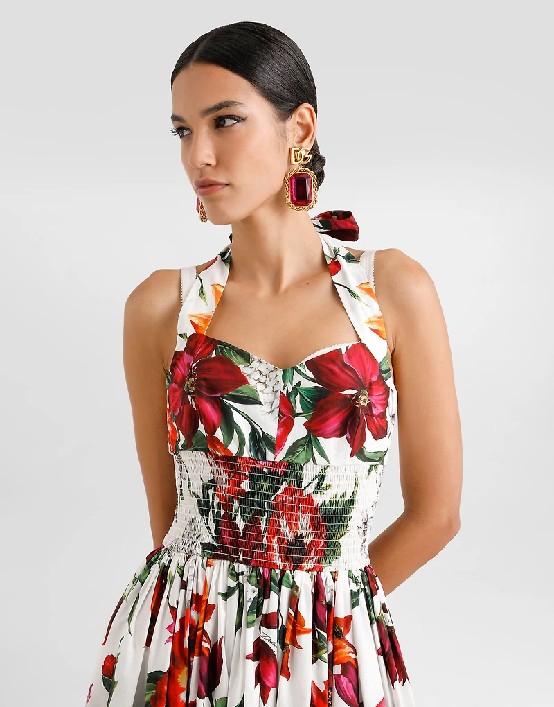 Flower-print poplin dress