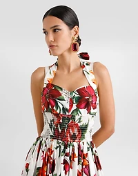 Flower-print poplin dress