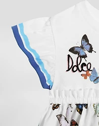 Butterfly-print poplin and jersey dress