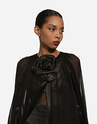 Silk chiffon cape with flower appliqué