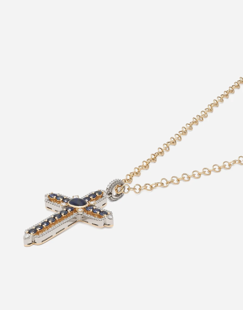 Cross Pendant 18-carat yellow and white gold, sapphires