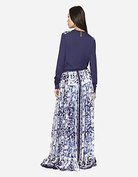 Long majolica-print chiffon skirt