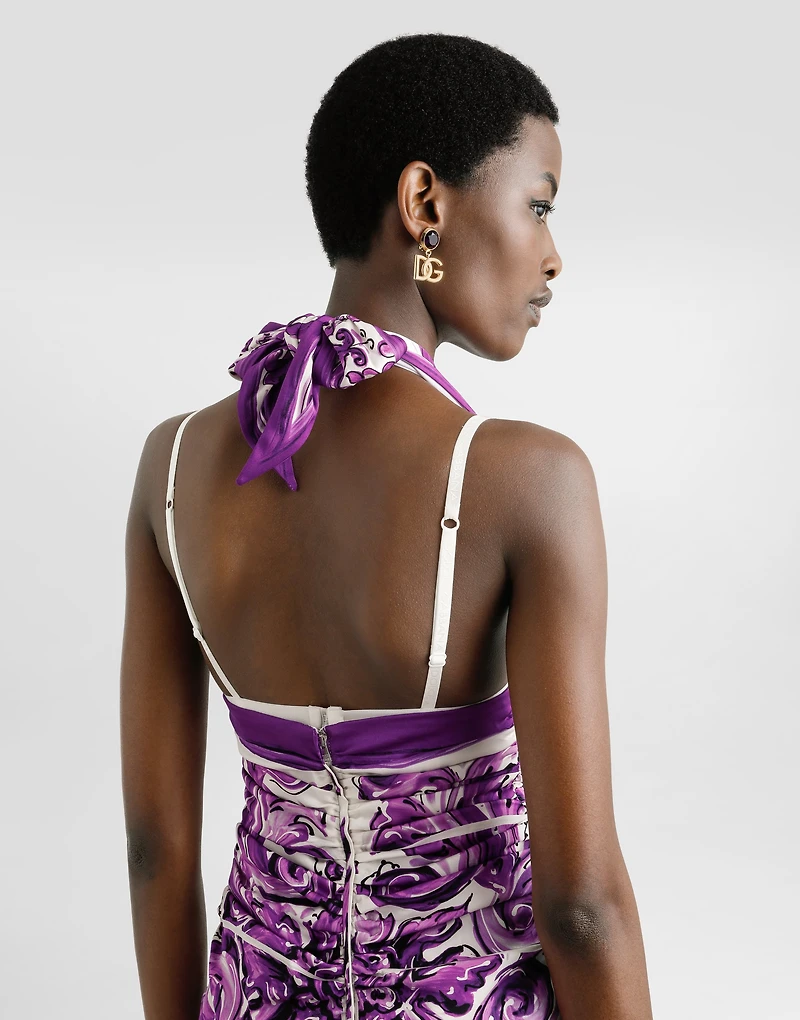 Majolica-print charmeuse dress