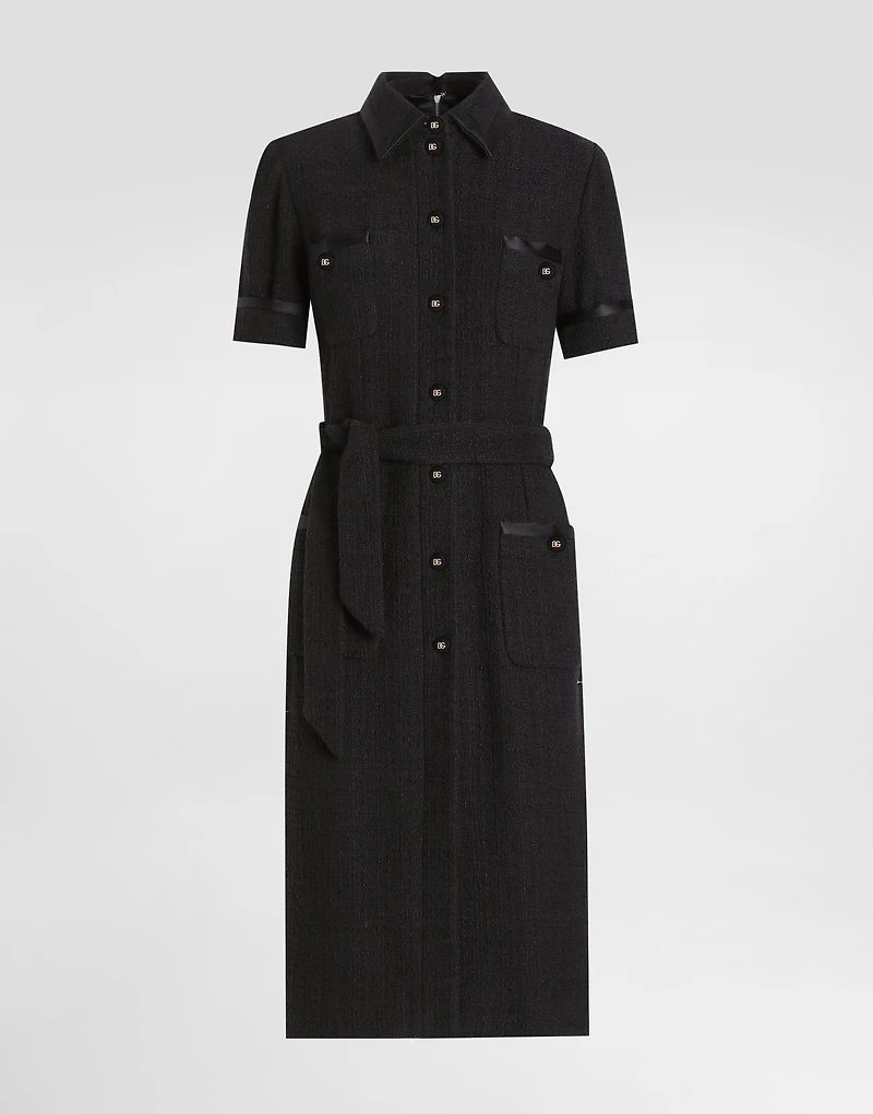 Calf-length Raschel tweed dress