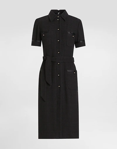 Calf-length Raschel tweed dress