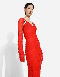 Tulle draped calf-length dress