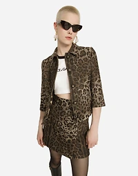 Wool jacquard Gabbana jacket with leopard design