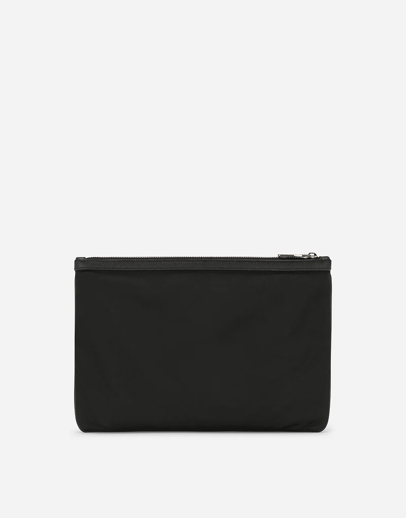 Grainy calfskin and nylon pouch