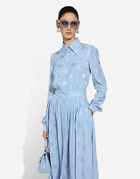Silk satin jacquard shirt dress with DG logo