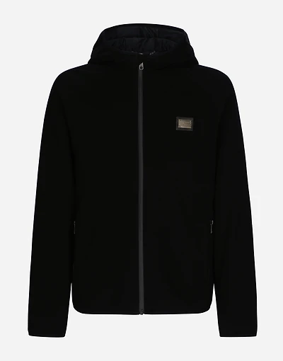 Hooded jersey jacket with branded tag