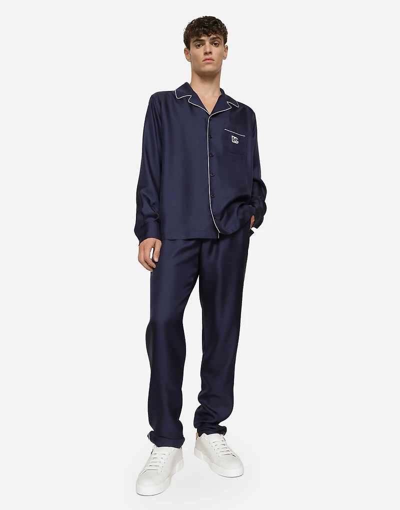 Silk shirt with DG logo-embroidered patch