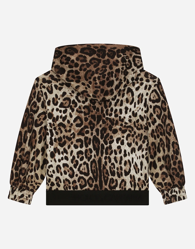 Leopard-print jersey hoodie with branded elastic