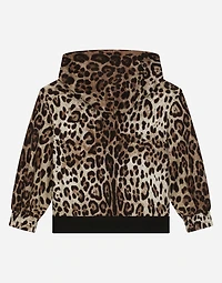 Leopard-print jersey hoodie with branded elastic