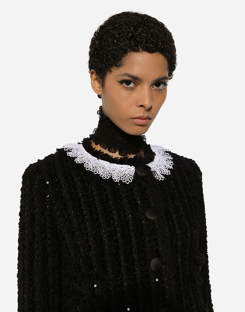 Short tweed jacket with micro-sequin embellishment