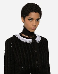Short tweed jacket with micro-sequin embellishment