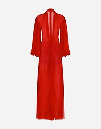 Long silk chiffon dress with bow detail