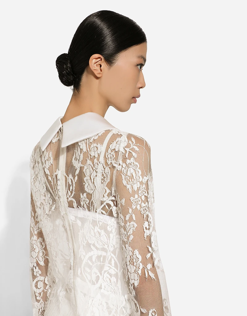 Short lace dress with satin neck