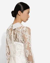 Short lace dress with satin neck