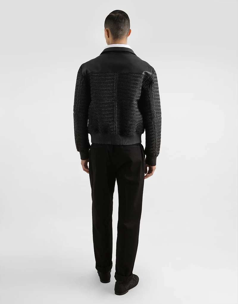 Leather and raffia mesh jacket