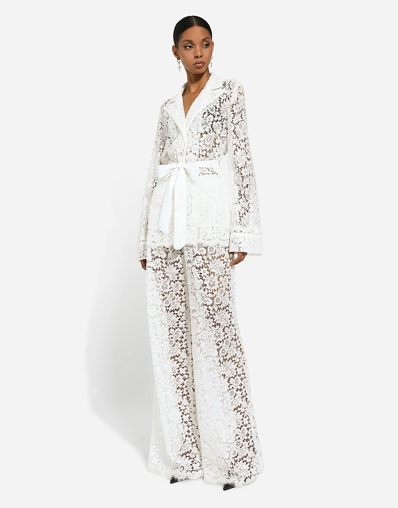 Flared floral cordonetto lace pants