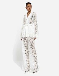Flared floral cordonetto lace pants
