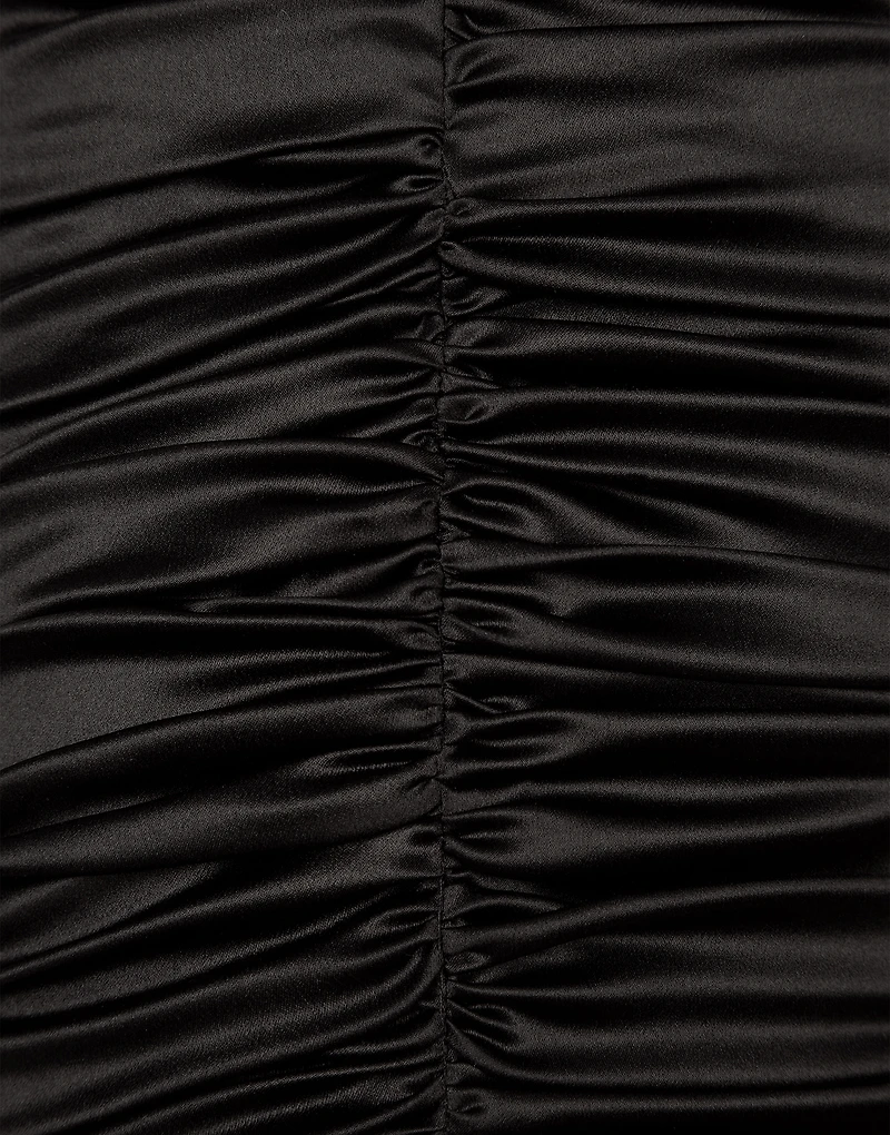 Short draped satin skirt with side bow