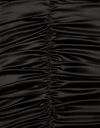 Short draped satin skirt with side bow
