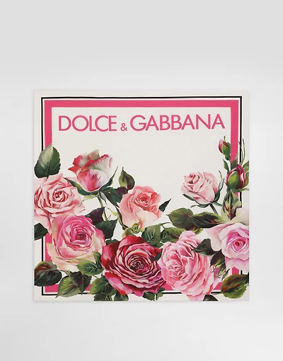 Rose-print silk twill foulard (70x70)