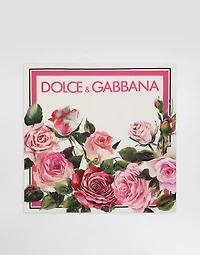 Rose-print silk twill foulard (70x70)