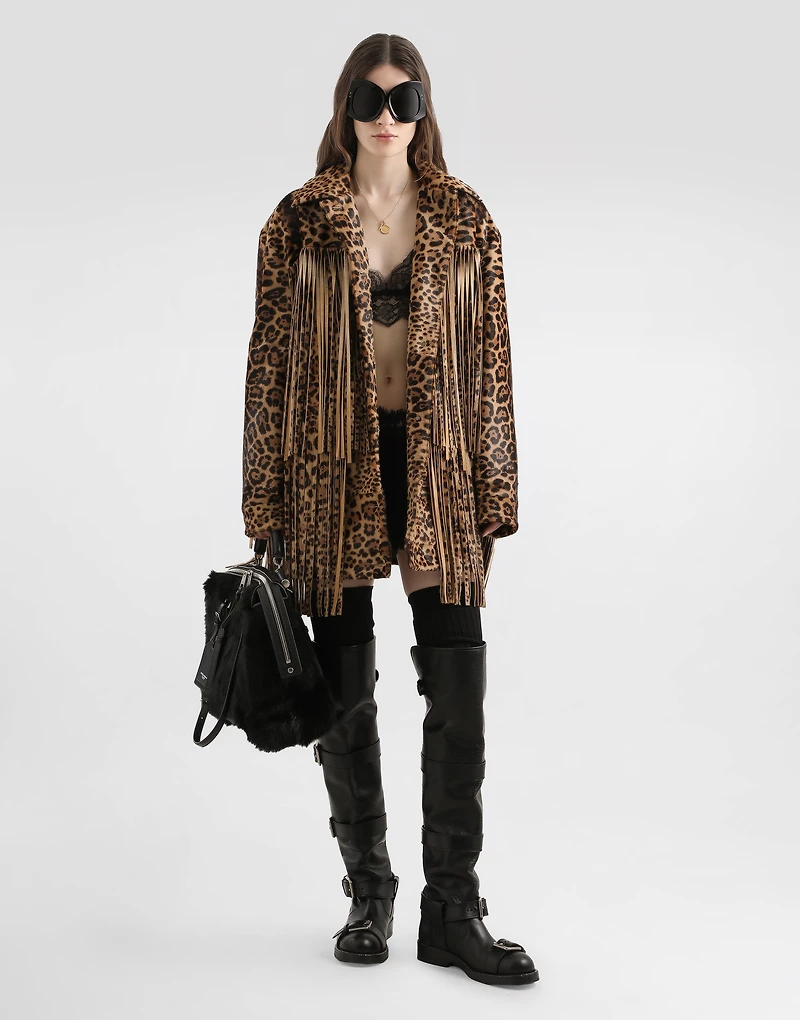 Leopard-print fringed jacket