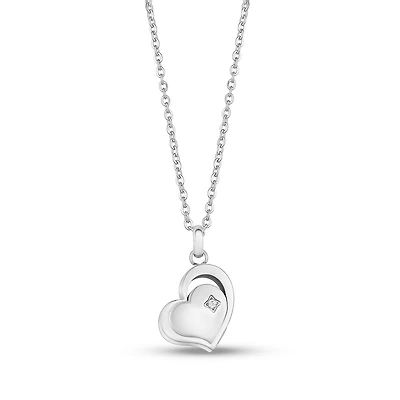 Pendentif Coeur avec Zircon Cubique en Acier Inoxidable et Chaine - 18