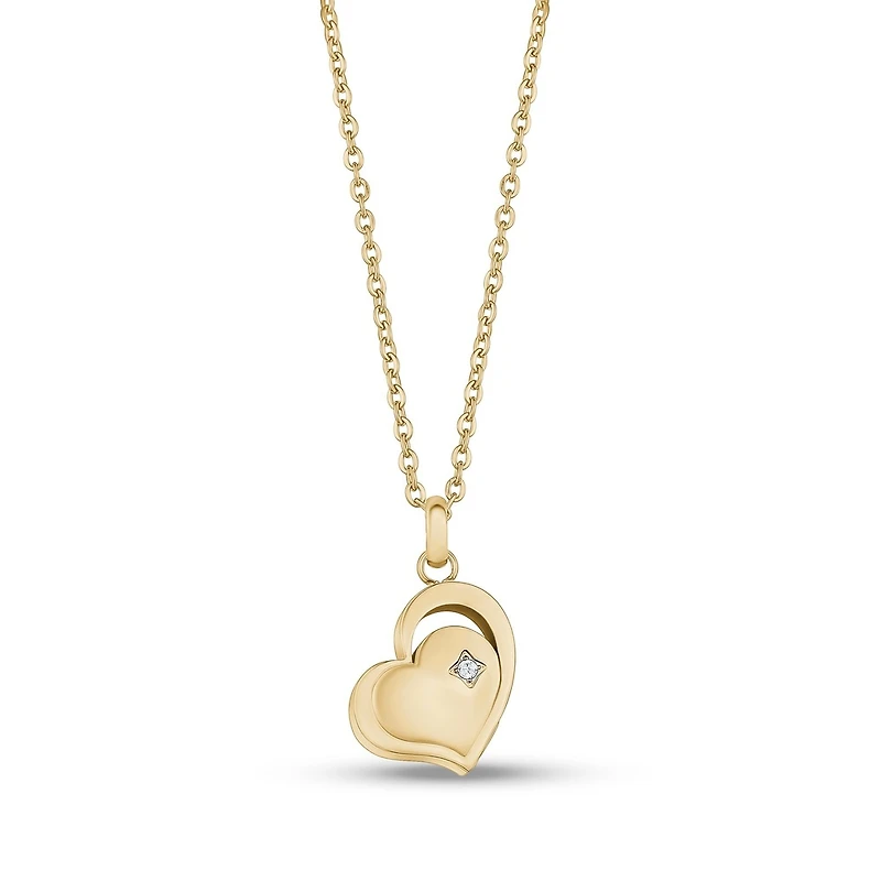 Pendentif Coeur avec Zircon Cubique en Acier Inoxidable Dorée et Chaine - 18
