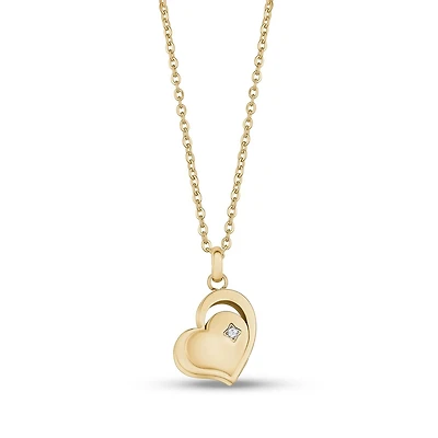 Pendentif Coeur avec Zircon Cubique en Acier Inoxidable Dorée et Chaine - 18
