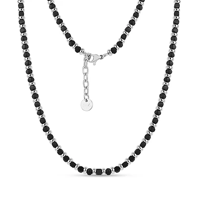 Collier Style Billes Noir Mat et Polies en Acier Inoxidable - 20