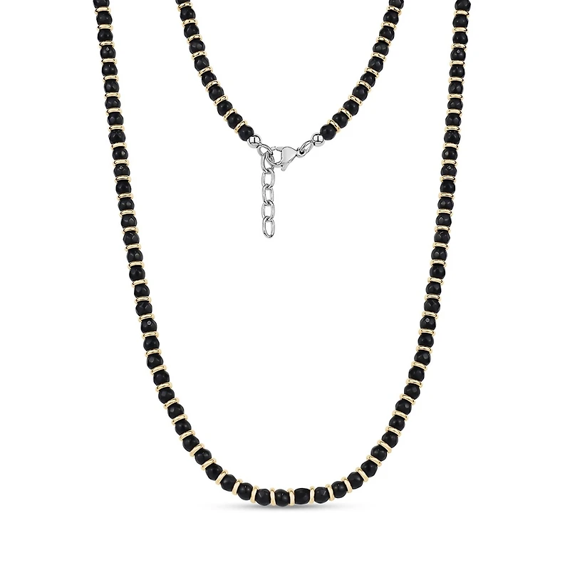 Collier Style Billes Noir en Acier Inoxidable Doré - 20