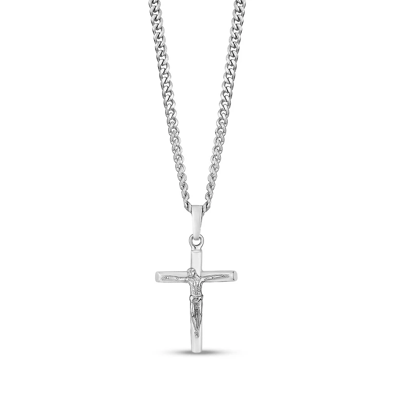 Pendentif Crois Crucifix en Acier Inoxidable avec Chaine - 24