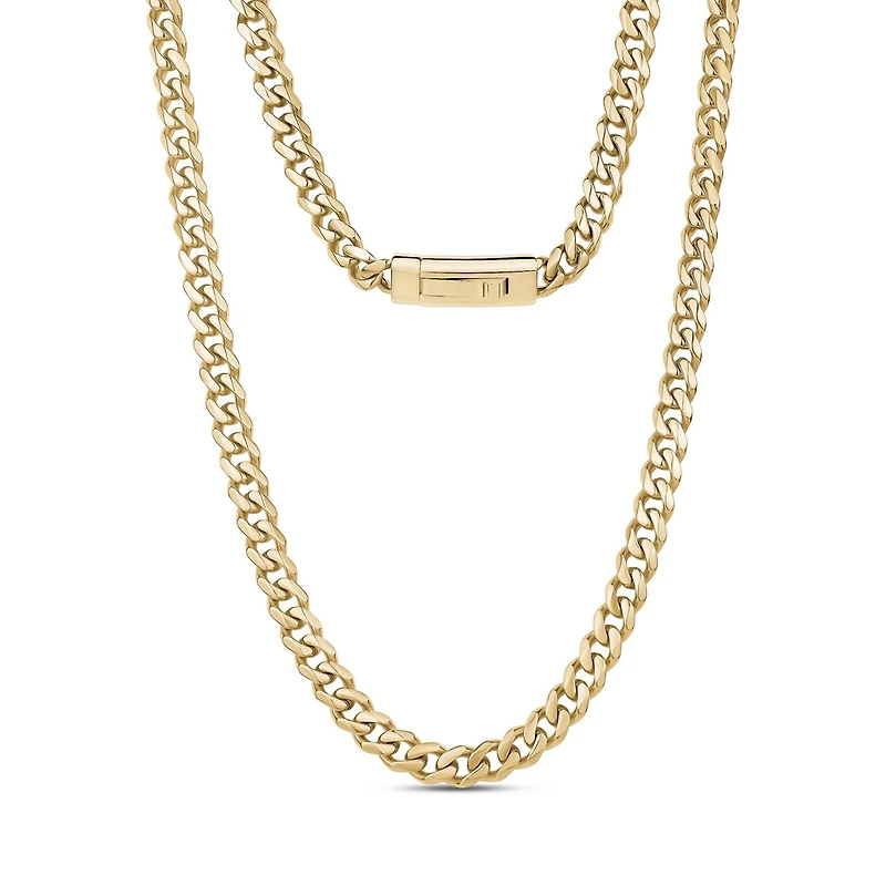 Gold Tone Stainless Steel 7mm Cuban Chain - 22