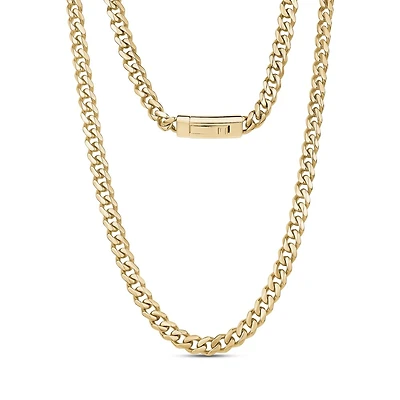Gold Tone Stainless Steel 7mm Cuban Chain - 22