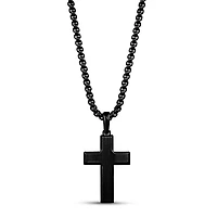 Black Stainless Steel Beveled Cross Pendant Necklace – 24