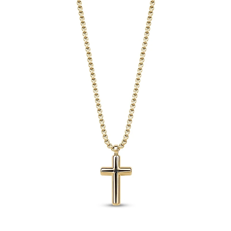 Pendentif Croix Arrondie en Acier Inoxidable Dorée avec Chaine - 20