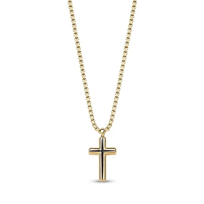 Pendentif Croix Arrondie en Acier Inoxidable Dorée avec Chaine - 20